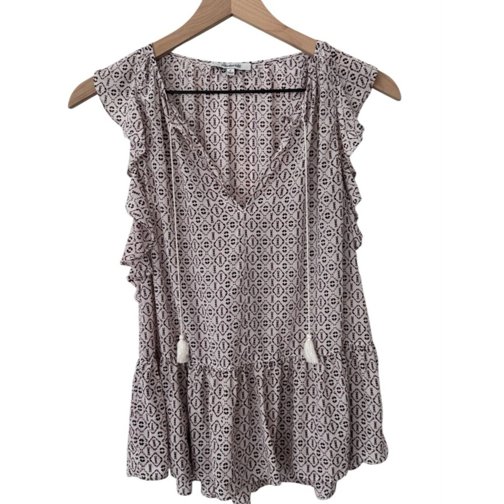 Madewell Mauve Sleeveless Top with Plum Geometric Print - Size Small